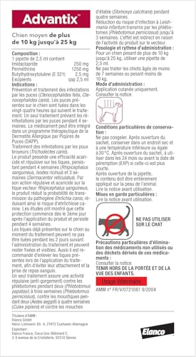 Advantix Pipettes Chien Moyen 10-25 kg – 6 x 2,5 mlcontre 6 Parasites pour Traité 4 Semaines – Protection Optimum pour C