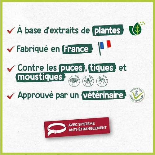 Collier antipuces HOPI pour chien et chiot – Moins de 10 kg – 35 cm – Extrait de plantes – 4 mois de protection – Éffica