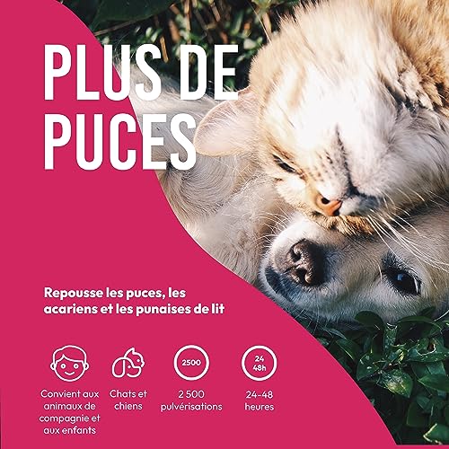 Spray Anti Puces Petsly® Chat & Chien 500ml Non Tachant Traitement Maison