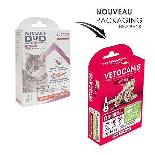 Vetocanis Action Duo Pipette Anti-Puces et Tiques pour Chat - Traitement et Protection Antiparasitaire - Boîte de 2 Pipe