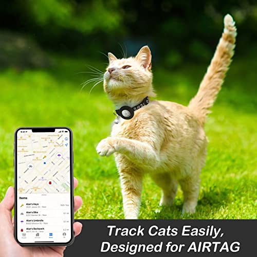 LAFAYI 2 Pack Collier Chat Réfléchissant GPS Anti Étranglement Compatible Avec Airtag Apple,Noir,Litière Réglable pour C
